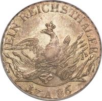 reverse of 1 Reichsthaler - Friedrich II (1775 - 1786) coin with KM# 332 from German States. Inscription: EIN REICHS THALER 17 A 86