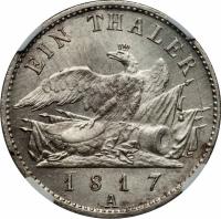 reverse of 1 Thaler - Friedrich Wilhelm III (1816 - 1822) coin with KM# 396 from German States. Inscription: EIN THALER 1818 A