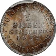 reverse of 1/2 Silber Groschen - Friedrich Wilhelm III (1821 - 1840) coin with KM# 409 from German States. Inscription: · 60 EINEN THALER · 1/2 SILBER GROSCHEN 1834 A SCHEIDE MÜNZE