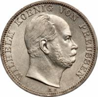 obverse of 1 Vereinsthaler - Wilhelm I (1864 - 1871) coin with KM# 494 from German States. Inscription: WILHELM KOENIG VON PREUSSEN A