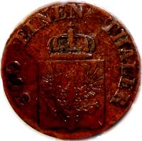 German States coin 1 Pfenning - Friedrich Wilhelm IV (1843 - 1845) obverse obverse of 1 Pfenning - Friedrich Wilhelm IV (1843 - 1845) coin with KM# 447 from German States. Inscription: 360 EINEN THALER