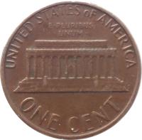 United States coin 1 Cent - Lincoln Memorial Cent (1959 - 1982) reverse reverse of 1 Cent - Lincoln Memorial Cent (1959 - 1982) coin with KM# 201 from United States. Inscription: UNITED STATES OF AMERICA E · PLURIBUS · UNUM · ONE CENT