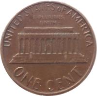 reverse of 1 Cent - Lincoln Memorial Cent (1959 - 1982) coin with KM# 201 from United States. Inscription: UNITED STATES OF AMERICA E · PLURIBUS · UNUM · ONE CENT