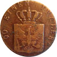 obverse of 4 Pfenninge - Friedrich Wilhelm III (1821 - 1840) coin with KM# 408 from German States. Inscription: 90 EINEN THALER