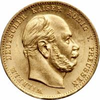 obverse of 10 Mark - Wilhelm I (1872 - 1873) coin with KM# 502 from German States. Inscription: WILHELM DEUTSCHER KAISER KÖNIG V. PREUSSEN A