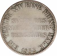 German States coin 1 Reichsthaler - Friedrich Wilhelm III - Mining Thaler (1829 - 1840) reverse reverse of 1 Reichsthaler - Friedrich Wilhelm III - Mining Thaler (1829 - 1840) coin with KM# 420 from German States. Inscription: EIN THALER. XIV EINE FEINE MARK 1833 SEGEN DES MANSFELDER BERGBAUES