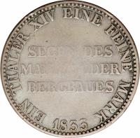 reverse of 1 Reichsthaler - Friedrich Wilhelm III - Mining Thaler (1829 - 1840) coin with KM# 420 from German States. Inscription: EIN THALER. XIV EINE FEINE MARK 1833 SEGEN DES MANSFELDER BERGBAUES