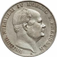 obverse of 1 Vereinsthaler - Friedrich Wilhelm IV (1857 - 1861) coin with KM# 471 from German States. Inscription: FRIEDR. WILHELM IV KOENIG V. PREUSSEN A