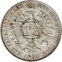 reverse of 1 Vereinsthaler - Friedrich Wilhelm IV (1857 - 1861) coin with KM# 471 from German States. Inscription: EIN VEREINSTHALER XXX EIN PFUND FEIN 1860