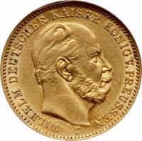 obverse of 20 Mark - Wilhelm I (1871 - 1873) coin with KM# 501 from German States. Inscription: WILHELM DEUTSCHER KAISER KONIG V. PREUSSEN C