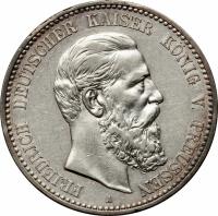 obverse of 5 Mark - Friedrich III (1888) coin with KM# 512 from German States. Inscription: FRIEDRICH DEUTSCHER KAISER KÖNIG V. PREUSSEN A