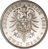 reverse of 2 Mark - Friedrich III (1888) coin with KM# 510 from German States. Inscription: DEUTSCHES REICH 1888 * ZWEI MARK *