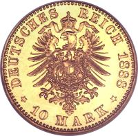 German States coin 10 Mark - Friedrich III (1888) reverse reverse of 10 Mark - Friedrich III (1888) coin with KM# 514 from German States. Inscription: DEUTSCHES REICH 1888 * 10 MARK *