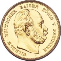 obverse of 10 Mark - Wilhelm I (1874 - 1888) coin with KM# 504 from German States. Inscription: WILHELM DEUTSCHER KAISER KÖNIG V. PREUSSEN A