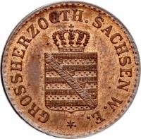 obverse of 1 Pfennig - Carl Alexander (1858 - 1865) coin with KM# 205 from German States. Inscription: GROSHERZOGTH. SACHSEN W. E. *