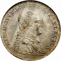 German States coin 1/3 Thaler - Friedrich August I/III (1791 - 1802) obverse obverse of 1/3 Thaler - Friedrich August I/III (1791 - 1802) coin with KM# 1024 from German States. Inscription: FRID.AUGUST.D.G.DUX SAX.ELECTOR