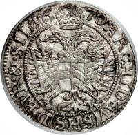 German States coin 3 Kreuzer - Leopold I - Breslau mint (1665 - 1705) reverse reverse of 3 Kreuzer - Leopold I - Breslau mint (1665 - 1705) coin with KM# 471 from German States. Inscription: ARCHIDA(SHS)DVX.B.& SI.1670