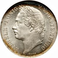 German States coin 1 Gulden - Wilhelm - Silver Jubilee (1841) obverse obverse of 1 Gulden - Wilhelm - Silver Jubilee (1841) coin with KM# 588 from German States. Inscription: WILHELM KÖNIG V. WÜRTTEMBERG VOIGT
