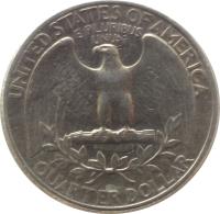 United States coin 1/4 Dollar - Washington Quarter (1965 - 1998) reverse reverse of 1/4 Dollar - Washington Quarter (1965 - 1998) coin with KM# 164a from United States. Inscription: QUARTER DOLLAR E PLURIBUS UNUM UNITED STATES OF AMERICA
