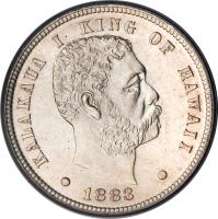 obverse of 1 Dime - Kalākaua (1883) coin with KM# 3 from Hawaii. Inscription: KALAKAUA I KING OF HAWAII · 1883 ·