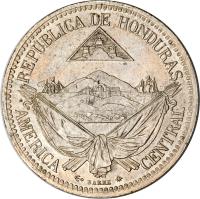 obverse of 1/2 Real (1869 - 1871) coin with KM# 32 from Honduras. Inscription: REPUBLICA DE HONDURAS AMERICA CENTRAL