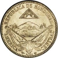 obverse of 1/4 Real (1869 - 1870) coin with KM# 31 from Honduras. Inscription: REPUBLICA DE HONDURAS AMERICA CENTRAL