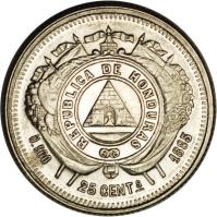 obverse of 25 Centavos (1883 - 1899) coin with KM# 50 from Honduras.