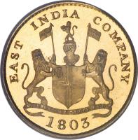 obverse of 5 Cash (1803) coin with KM# 318c from India. Inscription: EAST INDIA COMPANY 1803