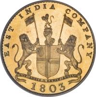 obverse of 10 Cash (1803) coin with KM# 319c from India. Inscription: EAST INDIA COMPANY 1803