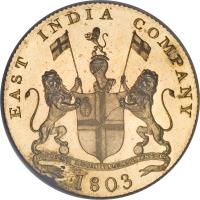 obverse of 20 Cash (1803) coin with KM# 321c from India. Inscription: EAST INDIA COMPANY 1803