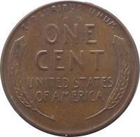 reverse of 1 Cent - Lincoln Wheat Cent (1909 - 1959) coin with KM# 132 from United States. Inscription: E · PLURIBUS · UNUM ONE CENT UNITED STATES OF AMERICA