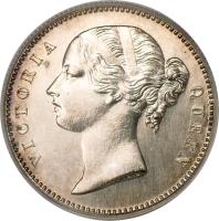 obverse of 1/2 Rupee - Victoria (1840 - 1849) coin with KM# 456 from India. Inscription: VICTORIA QUEEN