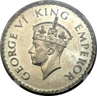 India coin 1 Rupee - George VI (1938 - 1939) obverse obverse of 1 Rupee - George VI (1938 - 1939) coin with KM# 555 from India. Inscription: GEORGE VI KING EMPEROR