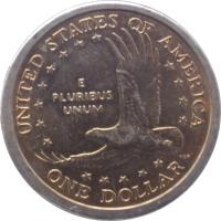 reverse of 1 Dollar - Sacagawea Dollar (2000 - 2008) coin with KM# 310 from United States. Inscription: UNITED STATES OF AMERICA ONE DOLLAR E PLURIBUS UNUM TDR