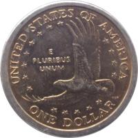 United States coin 1 Dollar - Sacagawea Dollar (2000 - 2008) reverse reverse of 1 Dollar - Sacagawea Dollar (2000 - 2008) coin with KM# 310 from United States. Inscription: UNITED STATES OF AMERICA ONE DOLLAR E PLURIBUS UNUM TDR