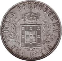reverse of 1 Rupia - Carlos I - Mumbai mint (1903 - 1904) coin with KM# 17 from India. Inscription: INDIA PORTUGUEZA UMA RUPIA