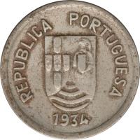 obverse of 4 Tangas (1934) coin with KM# 21 from India. Inscription: REPUBLICA PORTUGUESA 1934