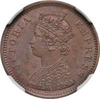 obverse of 1/2 Pice - Victoria / Ganga Singh (1894) coin with KM# 70 from Indian States. Inscription: VICTORIA EMPRESS