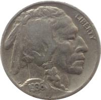United States coin 5 Cents - Buffalo Nickel; Flat ground (1913 - 1938) obverse obverse of 5 Cents - Buffalo Nickel; Flat ground (1913 - 1938) coin with KM# 134 from United States. Inscription: LIBERTY 1936 F