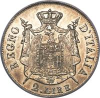 reverse of 2 Lire - Napoleon I (1807 - 1814) coin with C# 9 from Italian States. Inscription: REGNO D'ITALIA 2 LIRE