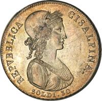 Italian States coin 30 Soldi (1801) obverse obverse of 30 Soldi (1801) coin with KM# 1 from Italian States. Inscription: REPUBBLICA CISALPINA SOLDI 30