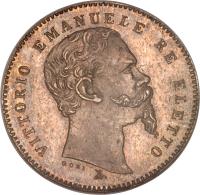 obverse of 1 Lira - Vittorio Emanuele I (1859 - 1860) coin with KM# 9 from Italian States. Inscription: VITTORIO EMANUELE RE ELETTO