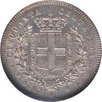 reverse of 50 Centesimi - Vittorio Emanuele II (1860 - 1861) coin with KM# 11 from Italian States. Inscription: CINQUANTA CENTESIMI FIRENZE 1860