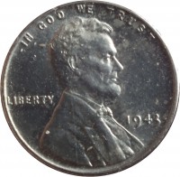 obverse of 1 Cent - Steel Cent (1943 - 1944) coin with KM# 132a from United States. Inscription: IN GOD WE TRUST LIBERTY 1943 D