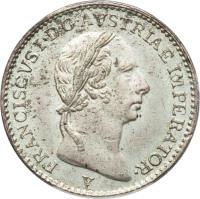 obverse of 1/4 Lira - Franz I (1822 - 1824) coin with C# 4 from Italian States. Inscription: FRANCISCVS I · D · G · AVSTRIAE IMPERATOR ·