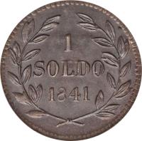 reverse of 1 Soldo - Carlo Ludovico I (1826) coin with KM# A34 from Italian States. Inscription: 1 SOLDO 1826