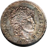 obverse of 1 Lira - Joachim Murat (1812 - 1813) coin with KM# 257 from Italian States. Inscription: GIOAGGHINO NAPOLEON 1813