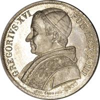 Italian States coin 1 Scudo - Gregory XVI (1831 - 1834) obverse obverse of 1 Scudo - Gregory XVI (1831 - 1834) coin with KM# 1315 from Italian States. Inscription: GREGORIVS · XVI PON · MAX · A · IV 1833