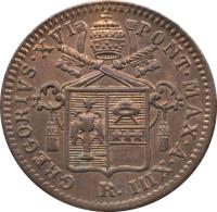 obverse of 1 Quattrino - Gregory XVI (1835 - 1844) coin with KM# 1318 from Italian States. Inscription: GREGORIVS.XVI / PONT.MAX.A.XIII R.