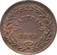 reverse of 1 Quattrino - Gregory XVI (1835 - 1844) coin with KM# 1318 from Italian States. Inscription: QUATTRINO // 1843